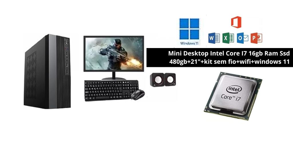 Mini Desktop Intel Core I7 16GB SSD 480gb 21p kit sem fio wifi w11